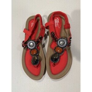 NEW Sandals Womens 8.5 Beaded Boho Elastic Ankle Travel Vacation Resort Indie